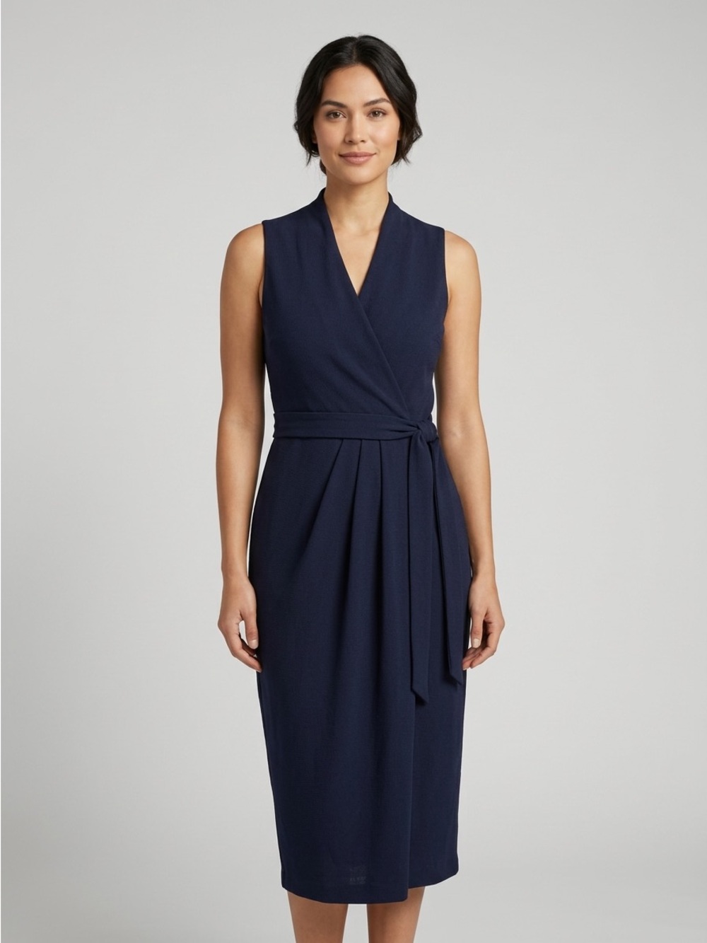 RACHEL Rachel Roy Sleeveless Navy Wrap-Style Midi Dress